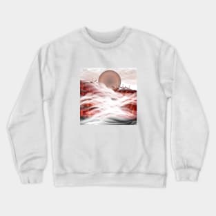 Sailing into the sunset, sunrise, sun, nature, landscape, ocean, boats, digital, summer, beach, sky, clouds, minimal, art, sea, travel, red Crewneck Sweatshirt